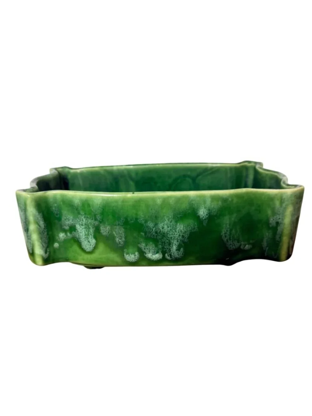 Vintage USA Green Glazed Ceramic Planter Scalloped Pottery Rectangular UPCO 295